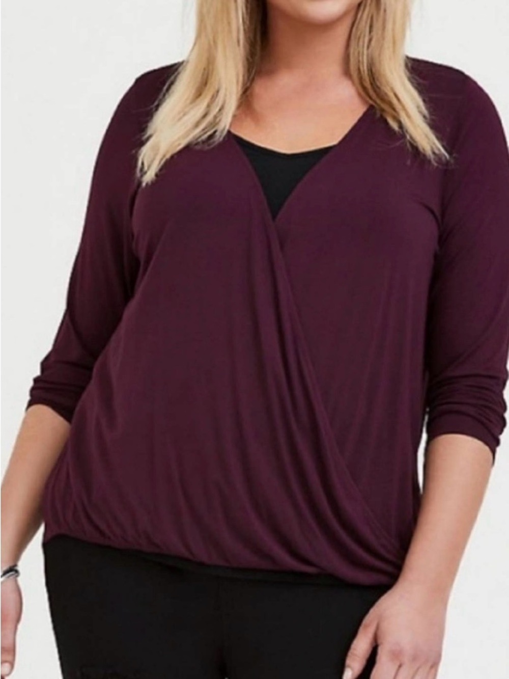 Torrid SUPER SOFT BURGUNDY PURPLE SURPLICE MIDI TOP Size 2 (36-6)
